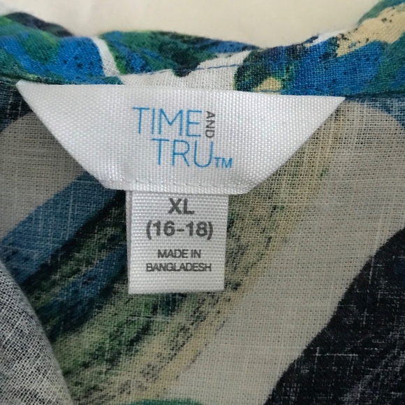 TIME and TRU Linen Button Down Tropical Floral Shirt Women’s Size XL Size 2X - Picture 7 of 15